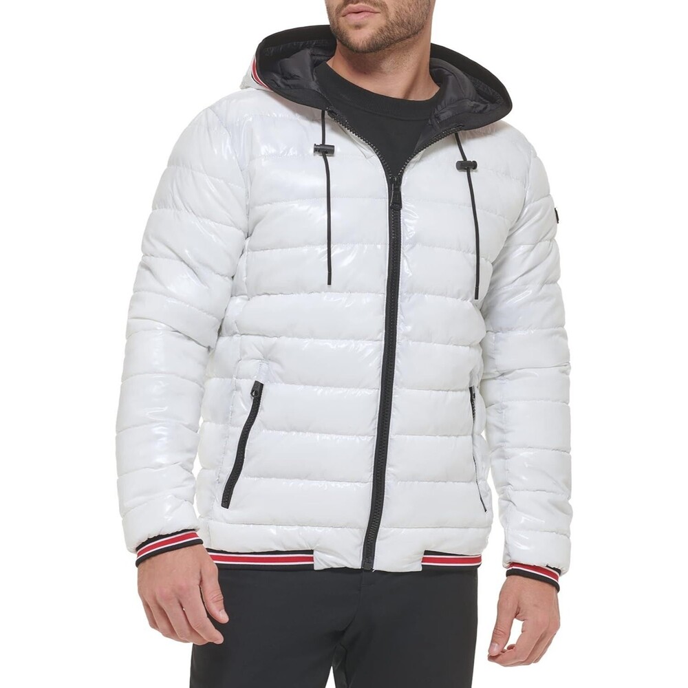Calvin Klein White Quilted Puffer Jacket with Black Hood